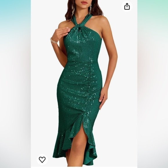 NWT Halter Sequin Dress Sleeveless Midi Cocktail Party Bodycon Split Mermaid - Picture 1 of 4